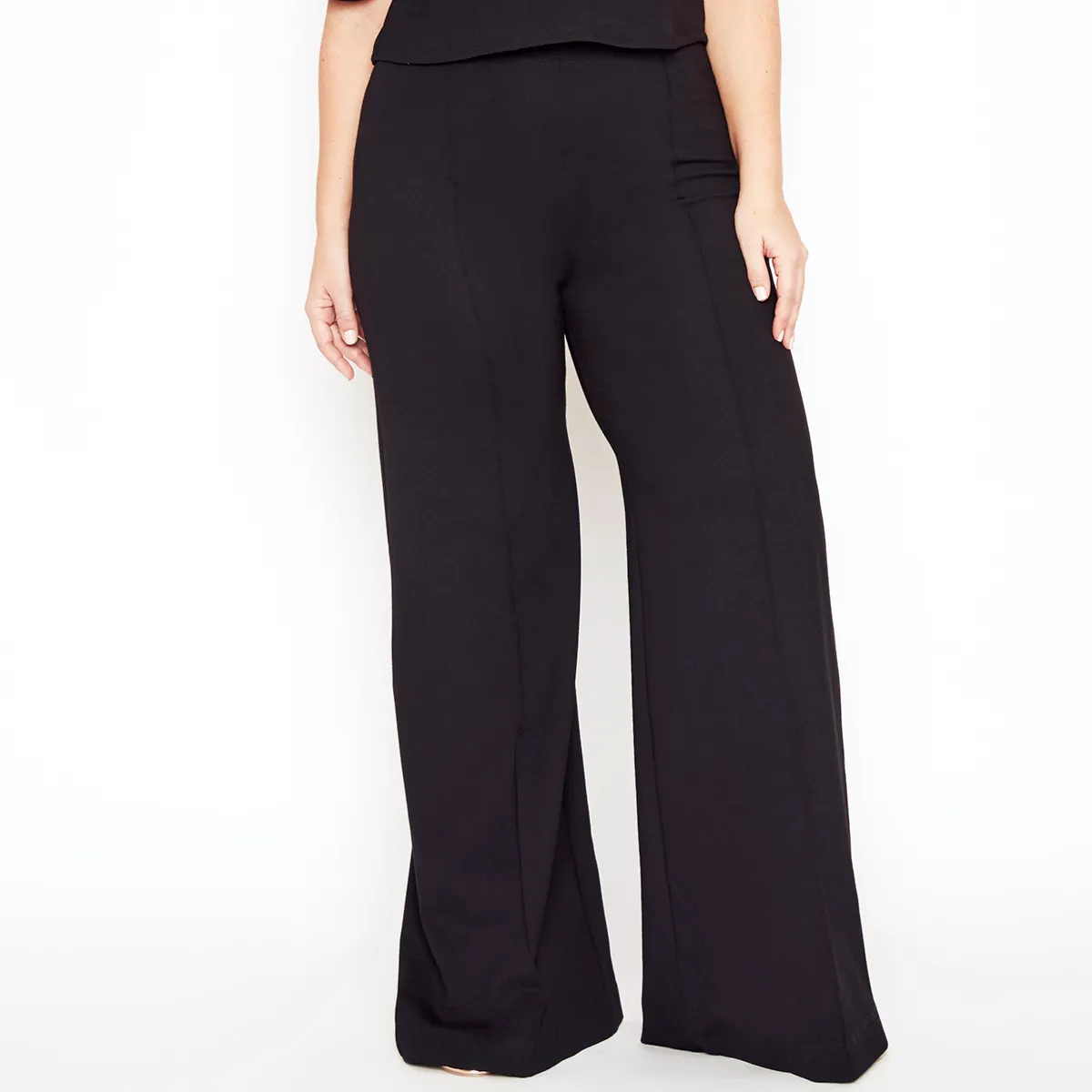 Black Ponte Knit Wide Leg Pant
