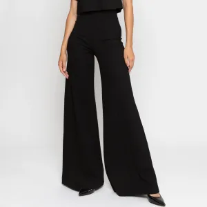 Black Ponte Knit Wide Leg Pant