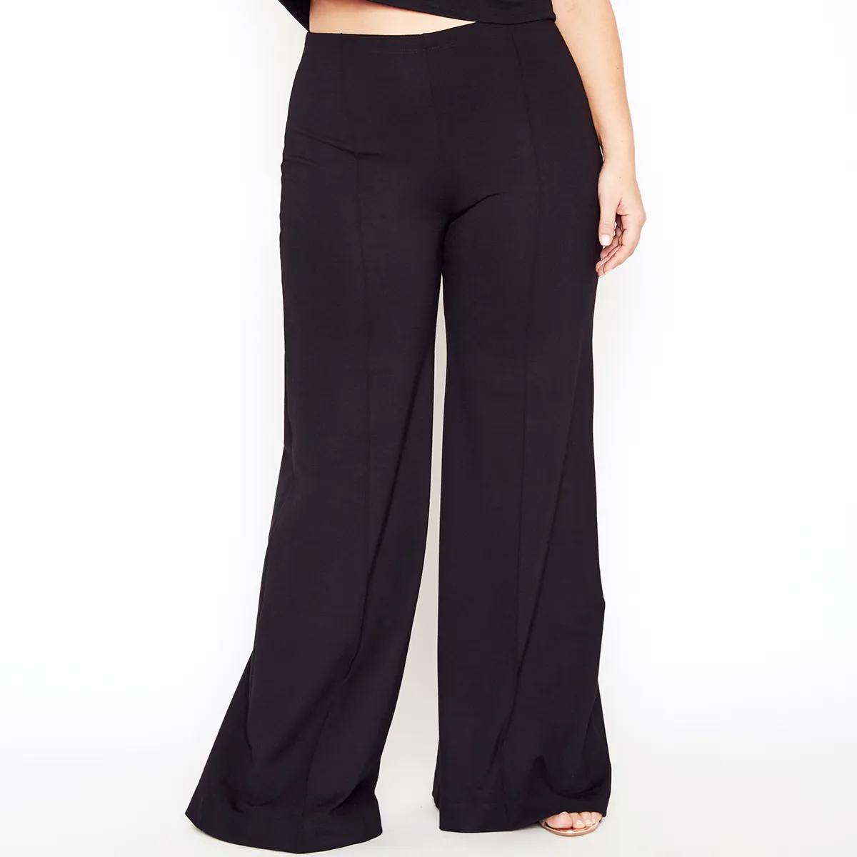 Black Ponte Knit Wide Leg Pant