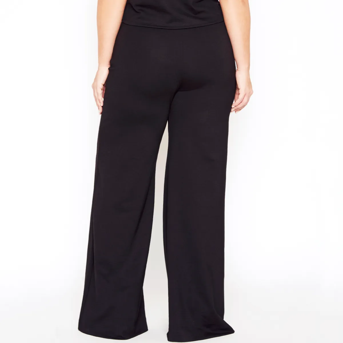 Black Ponte Knit Wide Leg Pant