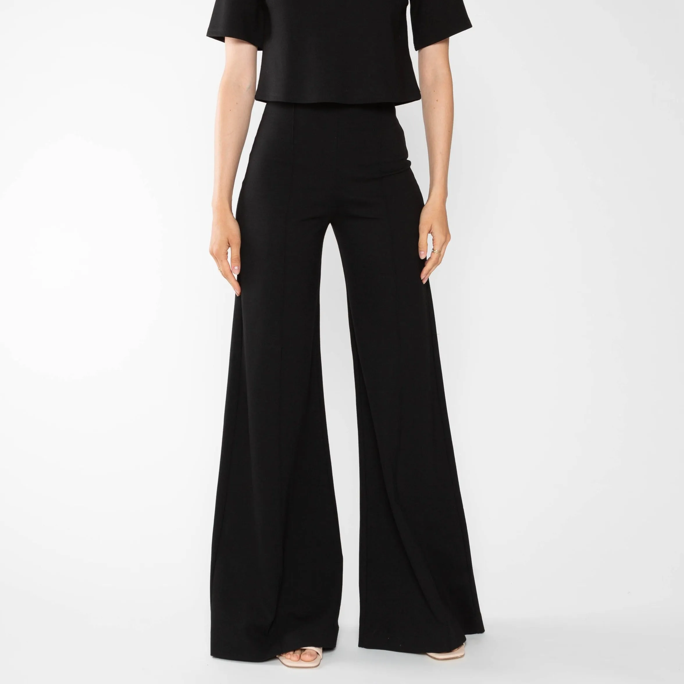 Black Ponte Knit Wide Leg Pant