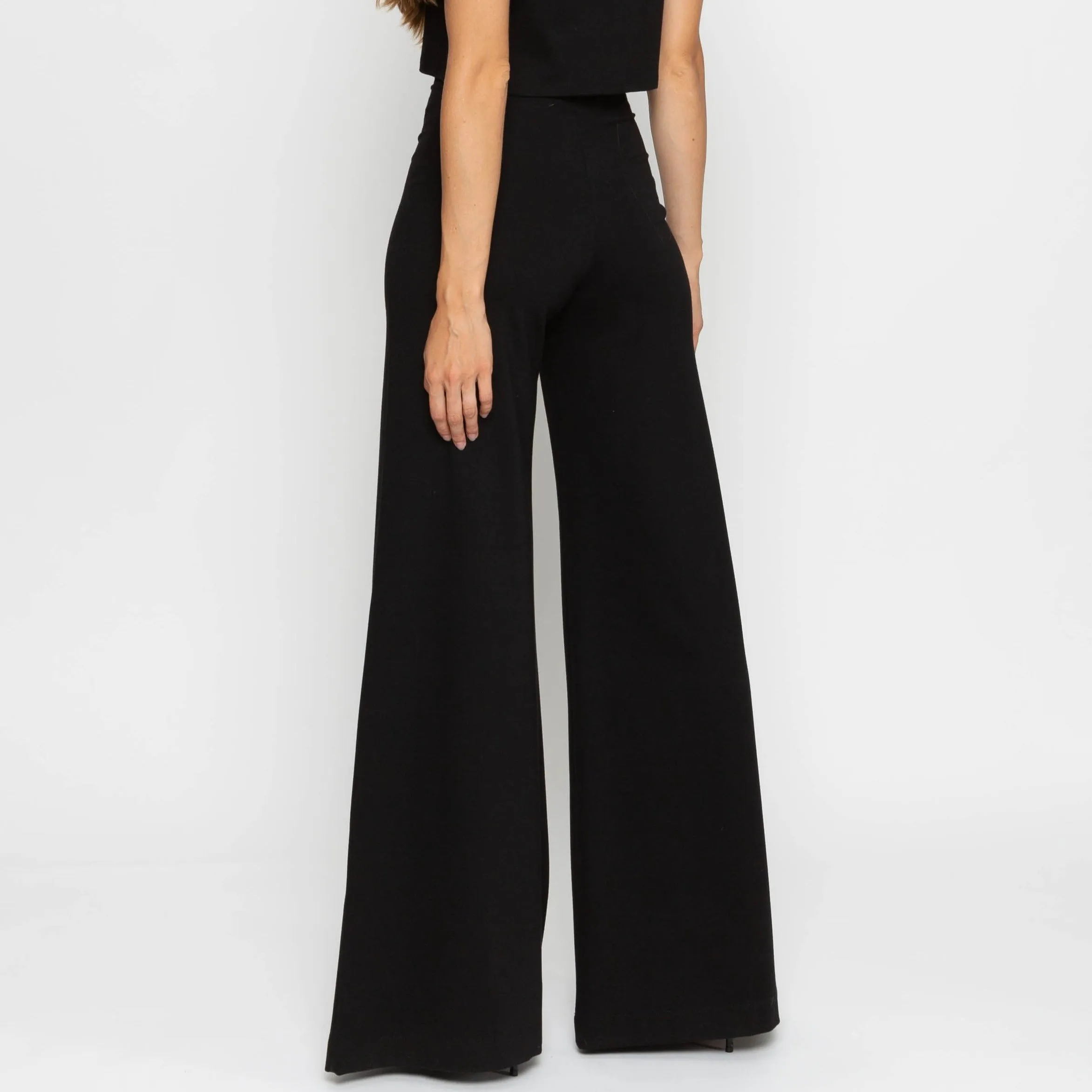 Black Ponte Knit Wide Leg Pant