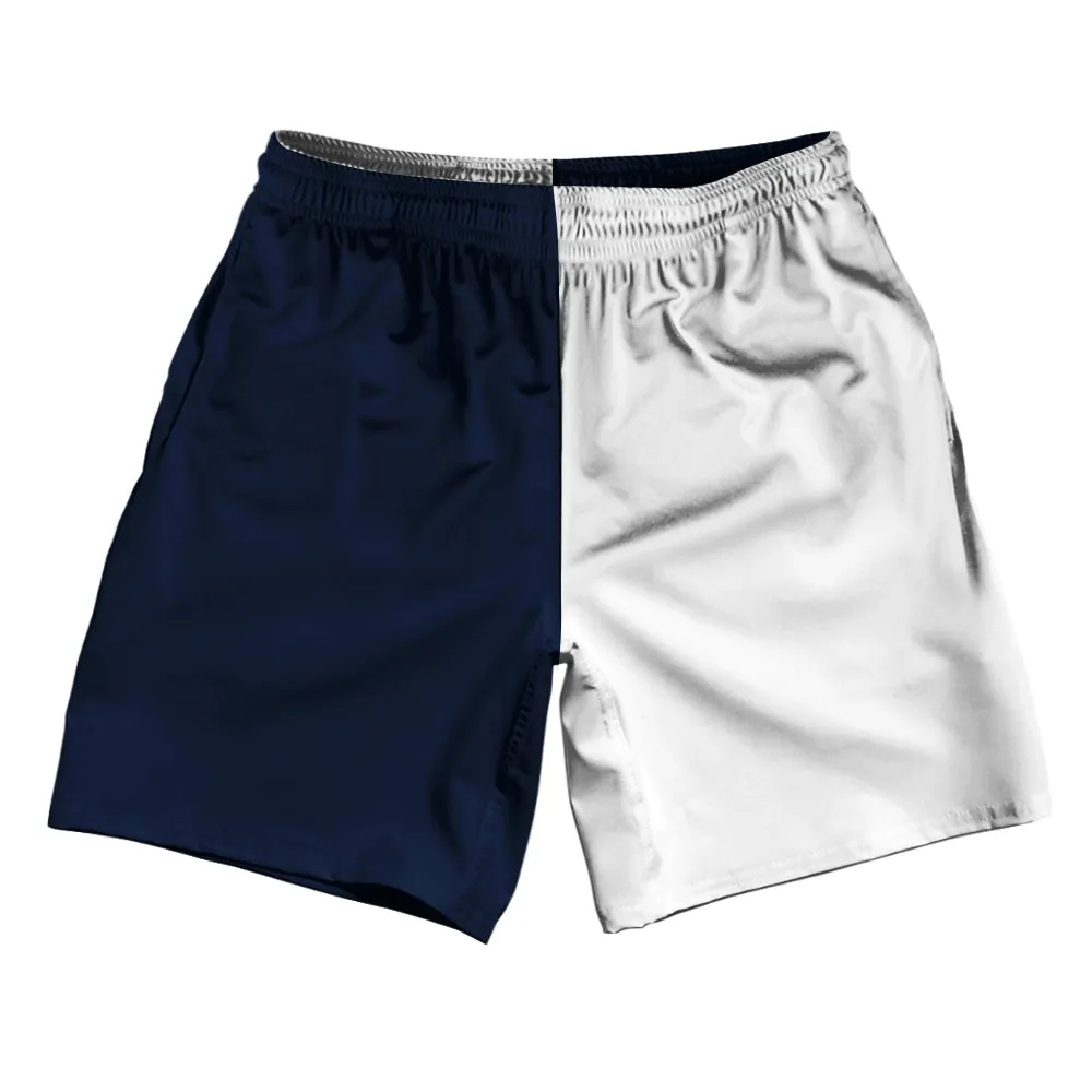 Blue Navy And White Quad Color Athletic Running Fitness Exercise Shorts 7" Inseam Shorts Made In USA
