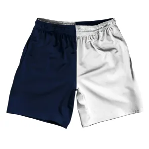 Blue Navy And White Quad Color Athletic Running Fitness Exercise Shorts 7" Inseam Shorts Made In USA
