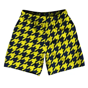 Blue Navy And Yellow Bright Houndstooth Athletic Running Fitness Exercise Shorts 7" Inseam Shorts Made In USA