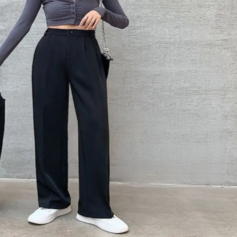 Casual High Waist Loose Fit Wide Leg Pants For Female