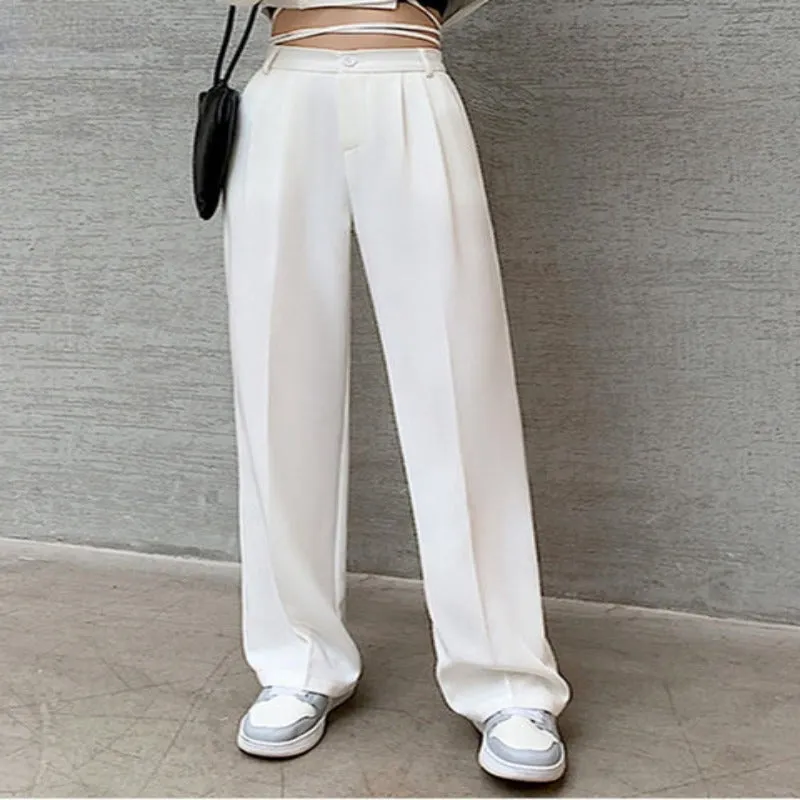 Casual High Waist Loose Fit Wide Leg Pants For Female