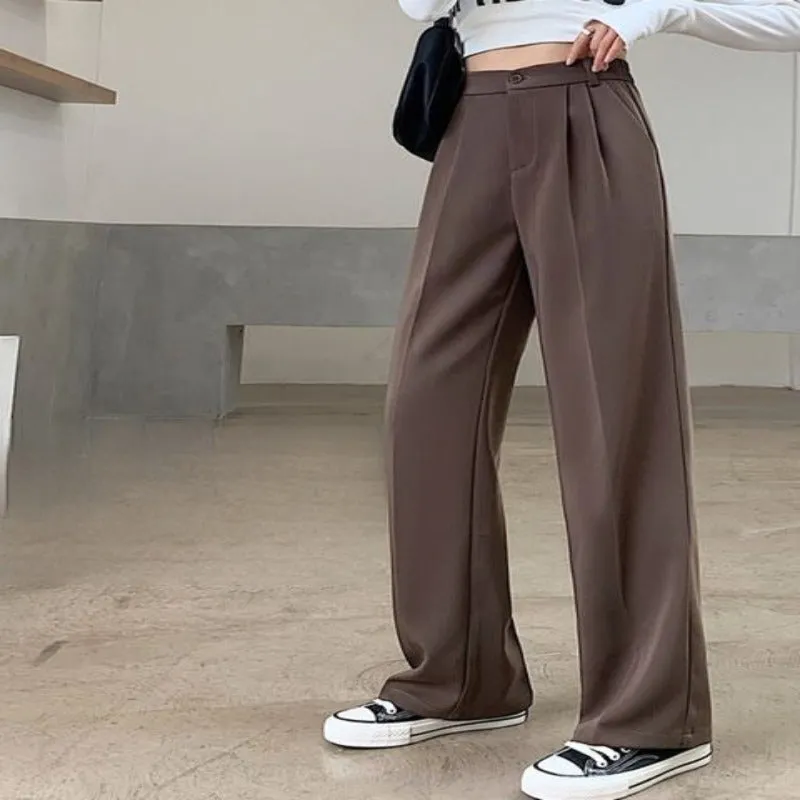 Casual High Waist Loose Fit Wide Leg Pants For Female