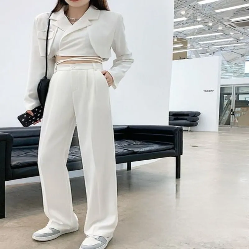 Casual High Waist Loose Fit Wide Leg Pants For Female