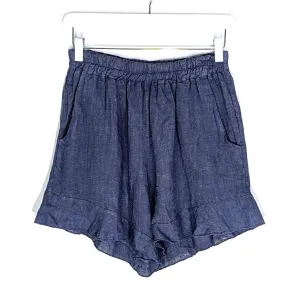 Linen elasticated waist shorts and pockets with frill detail on hem (M)