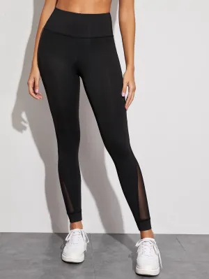 Mesh Panel Stretchy Waist Leggings