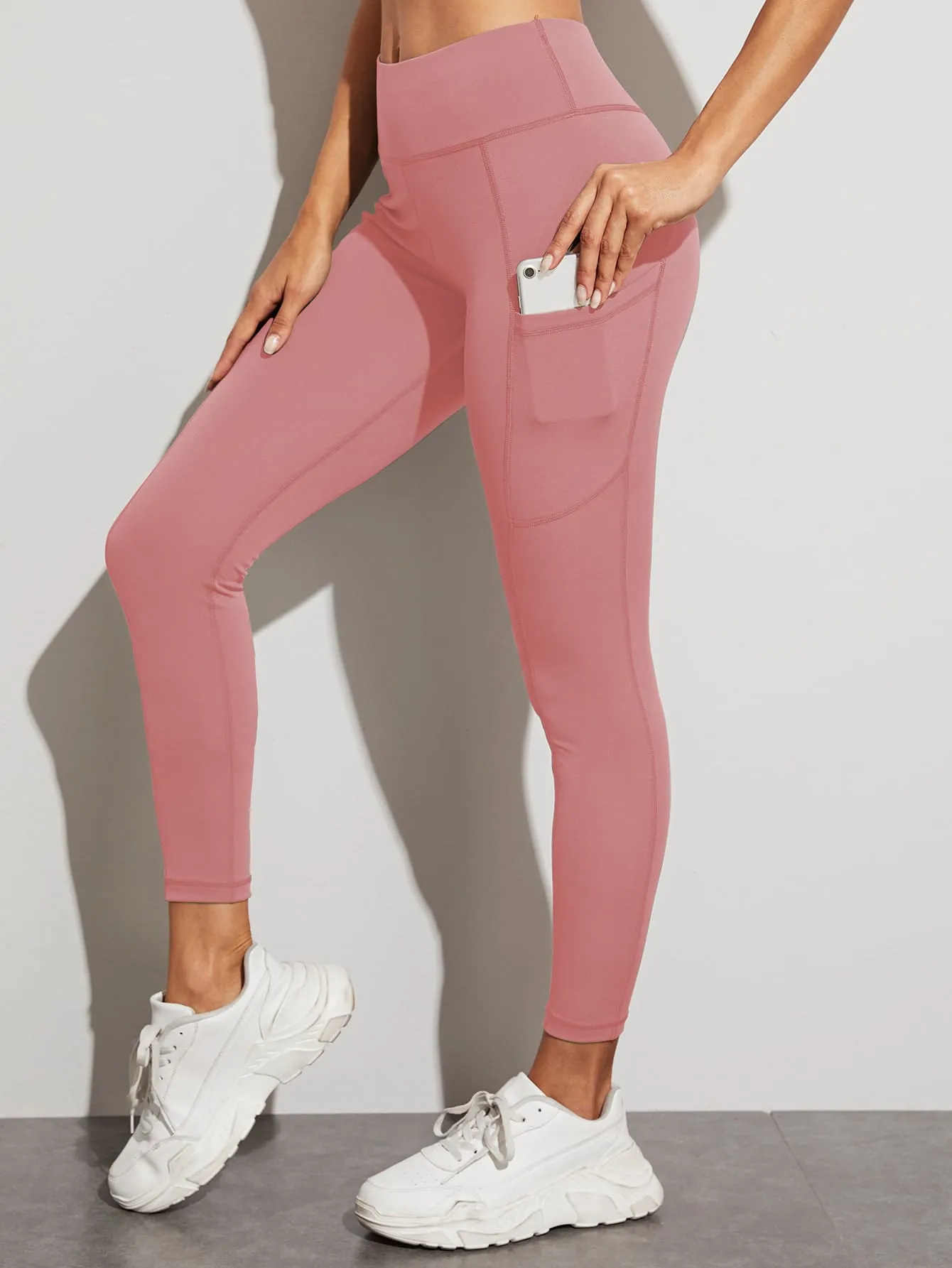 Pocket Wide Band Waist Sports Leggings