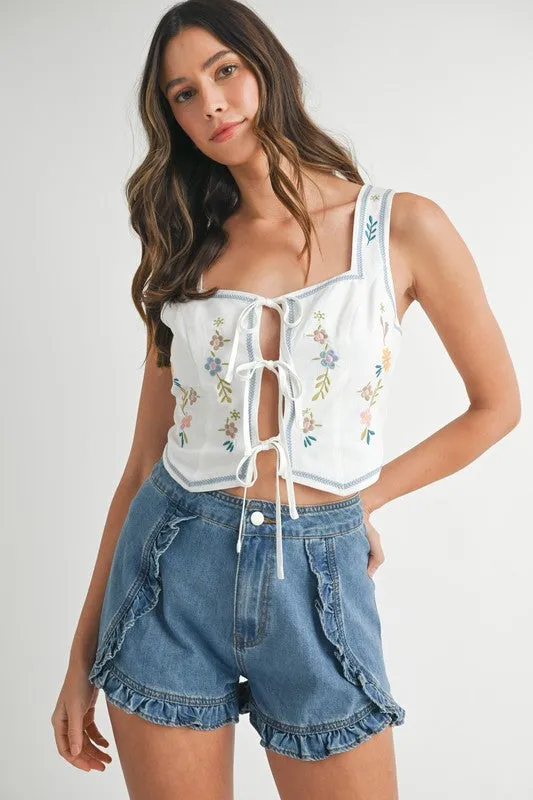 Ruffle Front Denim Shorts