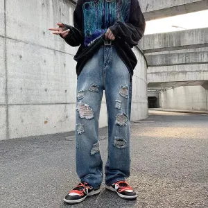 Wiaofellas  -  Men's Jeans distressed jeans casual long pants wide leg pants loose straight leg jeans