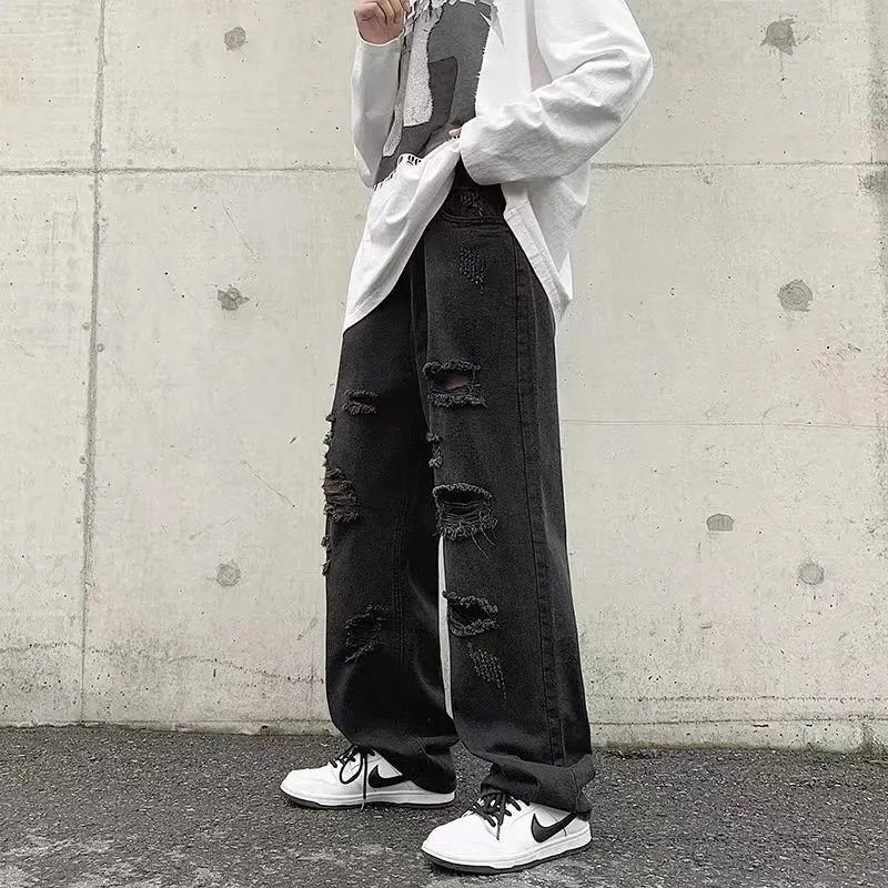 Wiaofellas  -  Men's Jeans distressed jeans casual long pants wide leg pants loose straight leg jeans