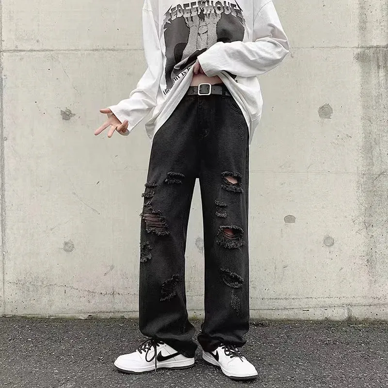 Wiaofellas  -  Men's Jeans distressed jeans casual long pants wide leg pants loose straight leg jeans
