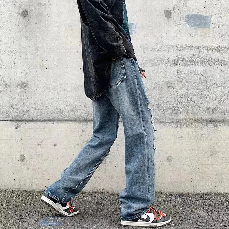 Wiaofellas  -  Men's Jeans distressed jeans casual long pants wide leg pants loose straight leg jeans