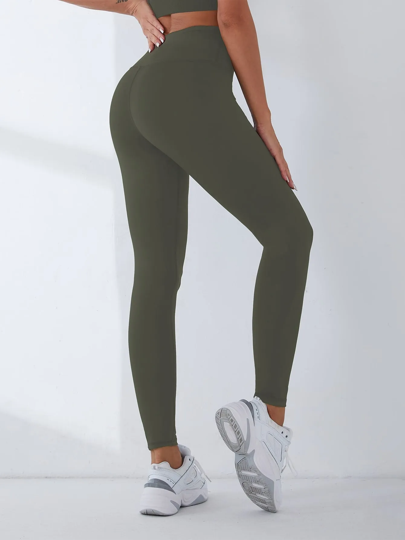 Wide Band Waist Solid Color Sports Leggings