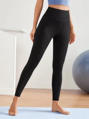 Wide Band Waist Solid Color Sports Leggings