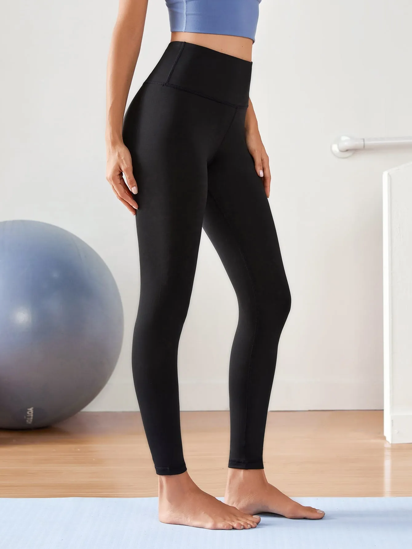 Wide Band Waist Solid Color Sports Leggings