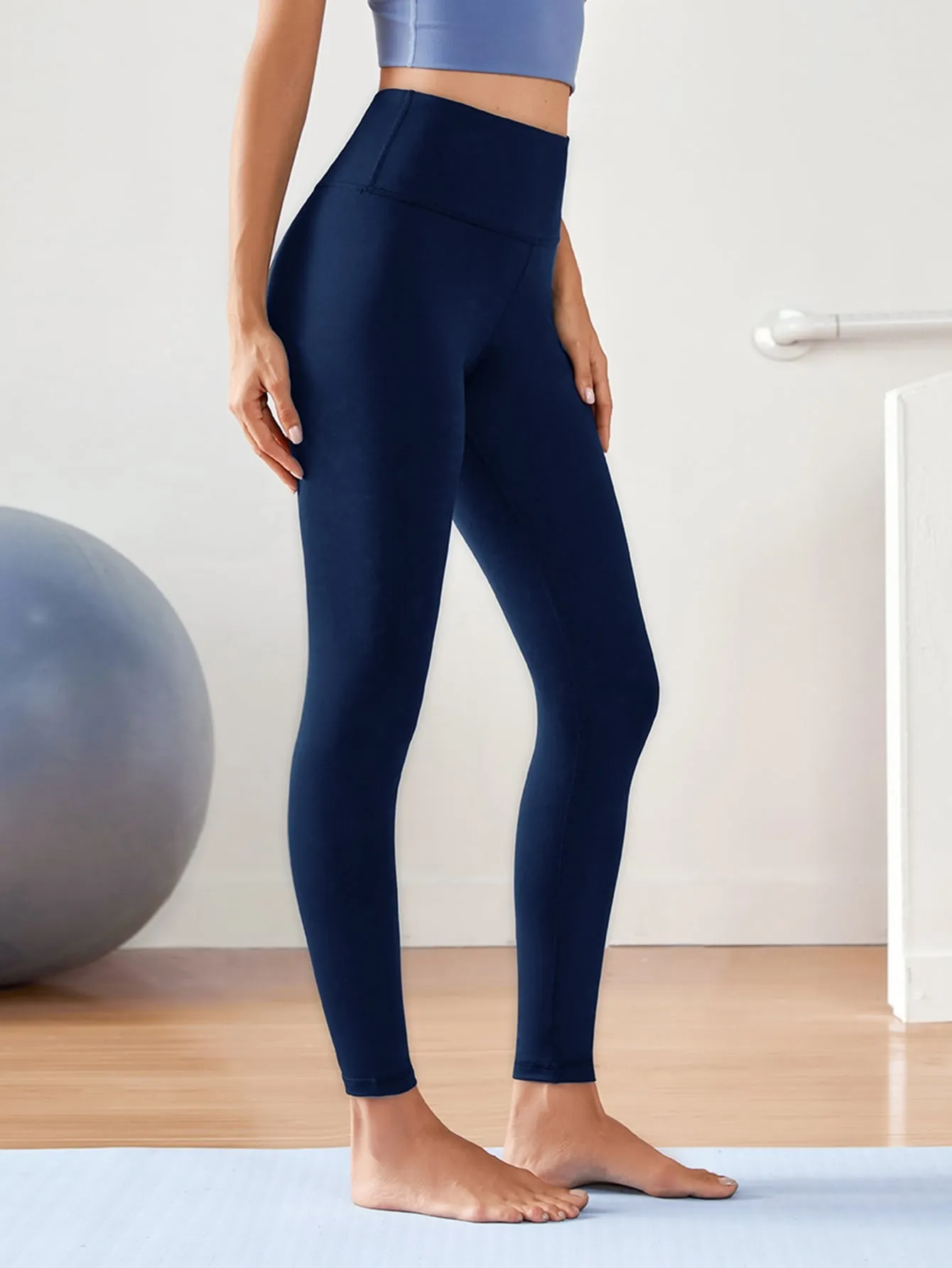 Wide Band Waist Solid Color Sports Leggings