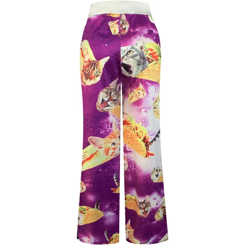 Women's Comfy Stretch Floral Print High Waist Drawstring Palazzo Wide Leg Pants