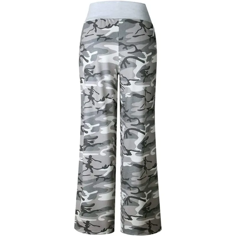 Women's Comfy Stretch Floral Print High Waist Drawstring Palazzo Wide Leg Pants