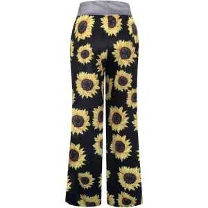 Women's Comfy Stretch Floral Print High Waist Drawstring Palazzo Wide Leg Pants