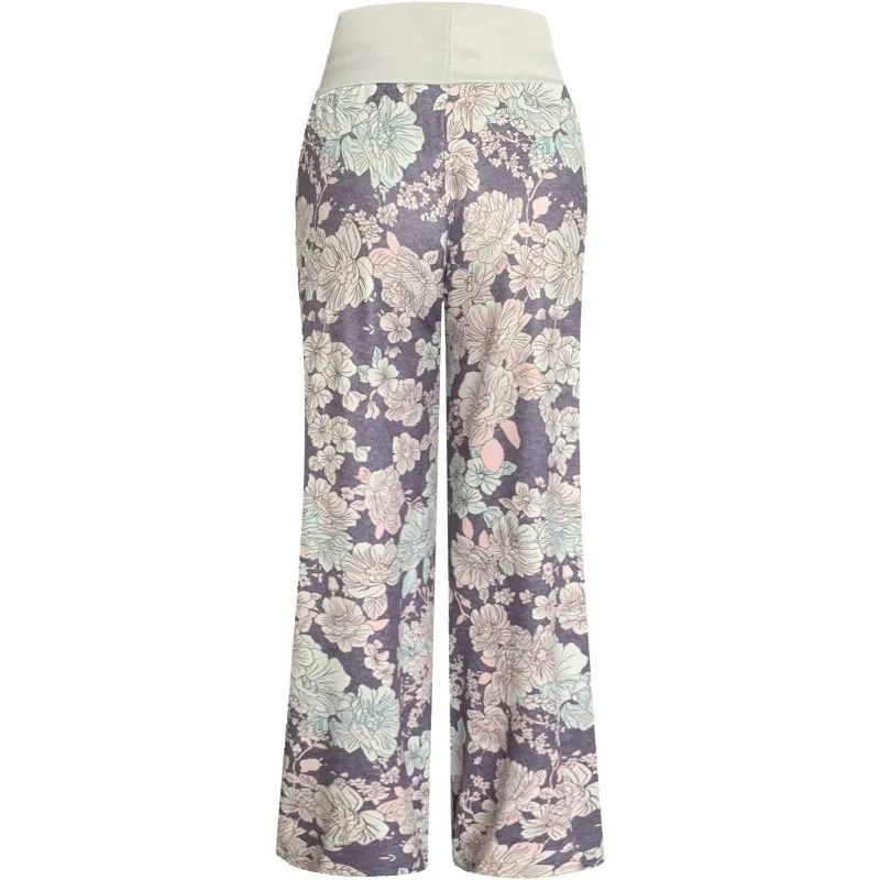 Women's Comfy Stretch Floral Print High Waist Drawstring Palazzo Wide Leg Pants
